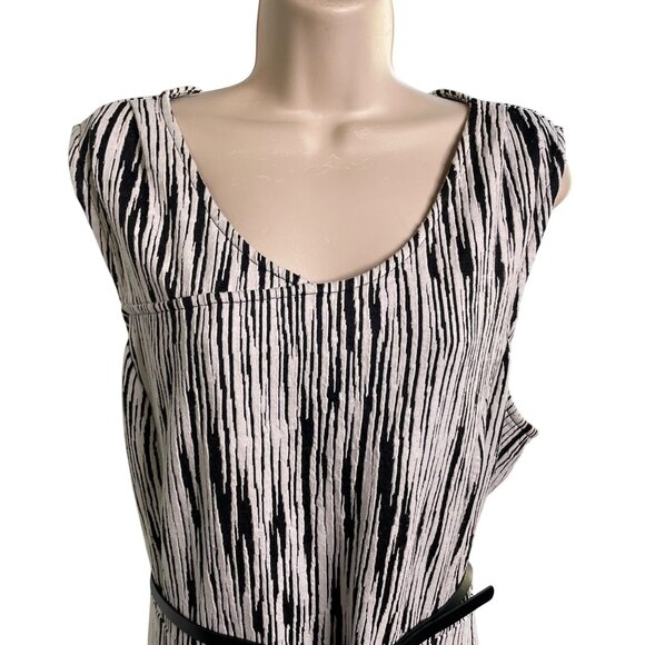 Lane Bryant Womens Black White Striped Sleeveless Belted Dress Plus Size 28 u - Picture 5 of 11